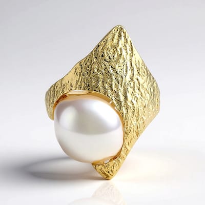 Cavill - Zilveren ring met witte zoetwater kweekparel 14x12 mm - 925 Sterling zilver verguld - Elegante dames ring - Fancy slijpsel maat 16-20