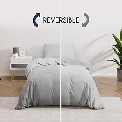 Dekbedovertrek 135x200 cm met 1 kussensloop 50x70 cm - Lichtgrijs/wit - 135x200 Bedset in 100% microvezel - 2 stuks