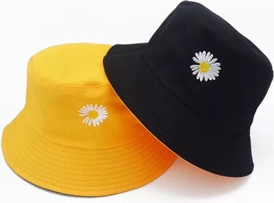 Bucket hat Bloem - 2 in 1 Zonnehoedje Omkeerbaar - Oranje Geel Zwart