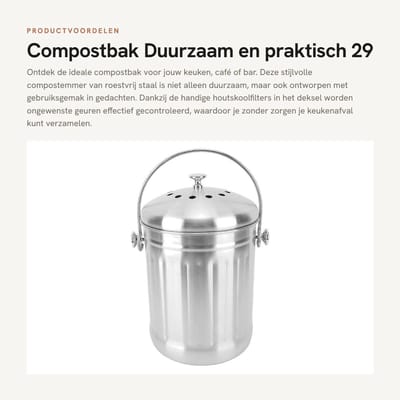 Dailygoods- Compostbak Roestvrij Staal - Houtskoolfilters - Grote Draaggreep - Duurzaam - Gemakkelijk Schoon Te Maken - Voor Keuken - Compostemmer