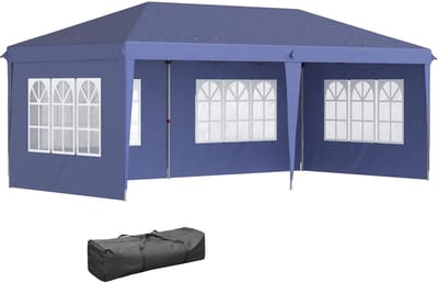 Partytent opvouwbaar - Paviljoen - 6 x 3 m - Easy up - Waterdicht - met Zijwanden - Weerbestendig - Blauw