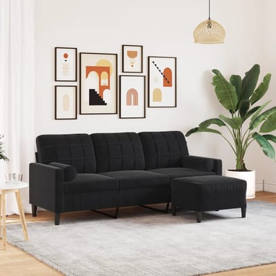 vidaXL - Driezitsbank - met - voetenbank - 180 - cm - fluweel - zwart