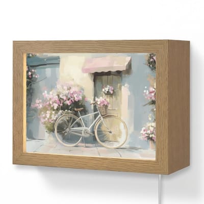 Wandlamp 20x15 cm - Oplaadbaar - Fiets - Pastelkleuren - Bloemen - Wandlampen binnen woonkamer - Slaapkamer lamp met kabel - Decoratieve nachtlamp - Vloerlamp snoer