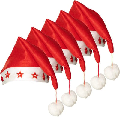 Boland Kerstmuts - 5x - rood - met lichtjes - volwassenen - verlichte kerstmuts - sterren
