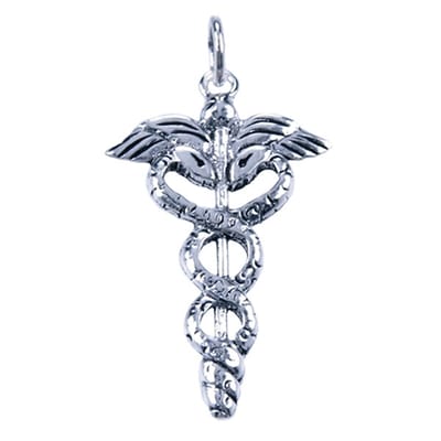 Zilveren Mercurius staf ketting hanger