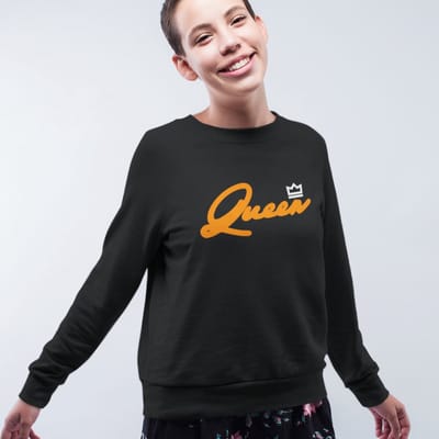 Zwarte Koningsdag Trui Queen Crown 2 Kleuren - Maat XS - Uniseks Pasvorm - Oranje Feestkleding