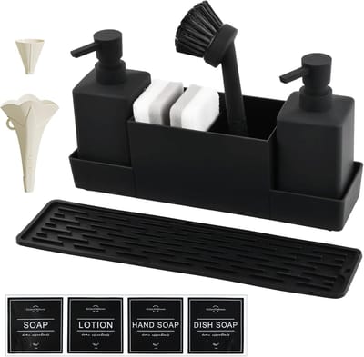 Complete Set voor Zeepdispenser met Organizer, Afwasmiddel Dispenser, Spons, Borstel en Drainer Mat voor de Keuken