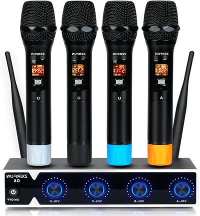 Draadloos Microfoonsysteem - UHF Microfoon Set - Zingen en Presenteren - 4 Kanaals UHF - 200 voet bereik - Metaal