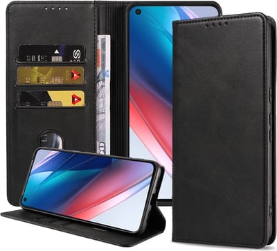 Smartphonica Telefoonhoesje geschikt voor Oppo Find X3 Lite / Reno 5 kunstleren Hoesje met Magnetische sluiting en Pasjeshouders Book Case met Klepje - Zwart geschikt voor Oppo Find X3 Lite;Oppo Reno5