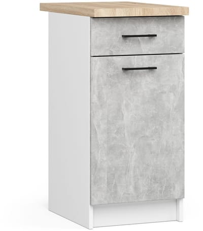 Keukenkast modulaire OLIWIA S40 met Verkblad / Onderkast met 1 Deur en 1 Lade / AKORD Furniture Factory / Wit – Beton Grijs / 40 x 85 x 46 cm