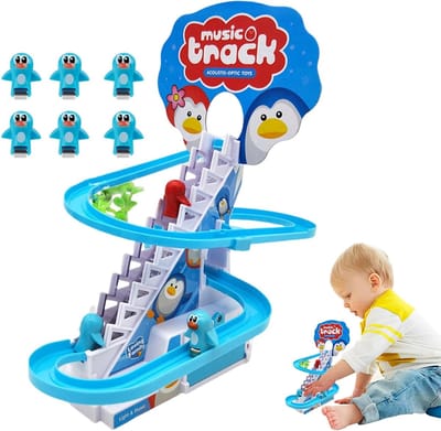 Pinguïn Racebaan - Klimspeelgoed - Kinderen Vermaken - Licht en Muziek - 25.5 cm Hoog - Multicolor
