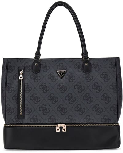 GUESS reistas schoudertas met laptopvak Zip Bottom Tote Coal Logo donkergrijs