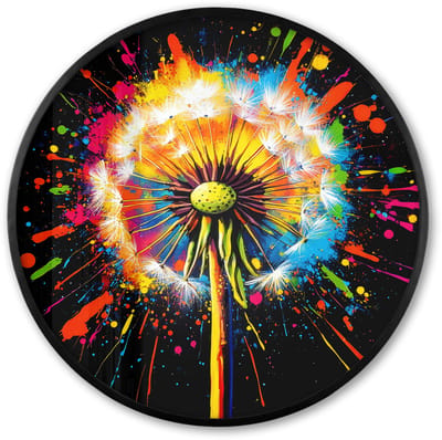 Poster in lijst Rond - Fotolijst 60x60 cm - Posters - Paardenbloem - Graffiti - Kleurrijk - Bloemen - Natuur - Ronde posterlijst zwart - Decoratie - Wanddecoratie woonkamer - Muurdecoratie slaapkamer