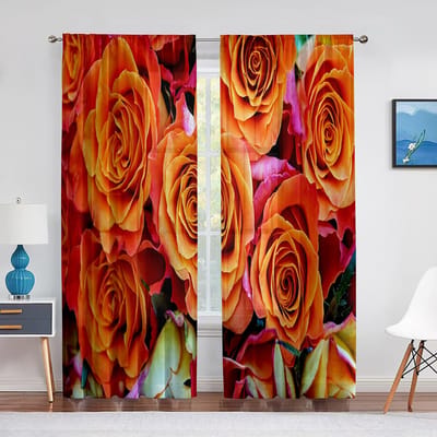 Gros plan Rose Rouge en Fleur Rideaux Voilages Transparents pour Chambre à Coucher Salon Saint-Valentin Romantique Floral Mousseline Tulle Voile Rideau 1 PCS W100XH250cm&Grommet Top