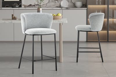 Barstoel Arthur | 53 X 50,5 X 88,5 Cm | Lichtgrijs - Rousseau - Barstoel - Grijs - Stof - Set Van 2