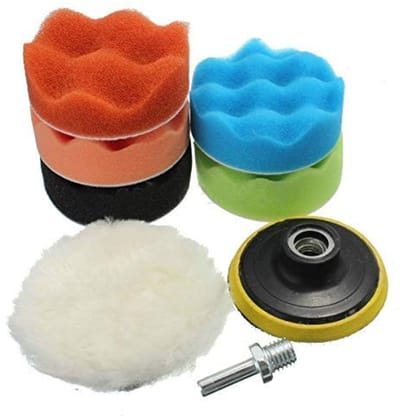 Dailygoody - Polijstspons Waxpad Set - 7 Stuks - Geschikt voor Auto Polijsten - 4/5/6/7 Inch - Inclusief M14 Boor Adapter - Voor Wax en Polish