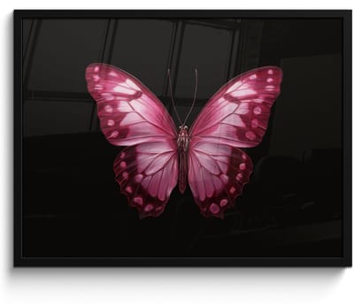 Poster in lijst - Fotolijst 70x50 cm - Posters - Vlinder - Fuchsia - Grafisch - Posterlijst zwart - Decoratie - Wanddecoratie woonkamer - Muurdecoratie slaapkamer