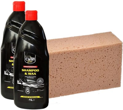 Autopoets Set - 2 Liter Elina Shampoo & Wax + Professionele 3 Megagrote spons - Voor Een Glanzend Schone Auto