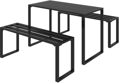 Gutent Loungesets - 3 Delig - Vaste Garnituur - 1 Tafel - 2 Zitbanken - Metaal Zwart - Zwart