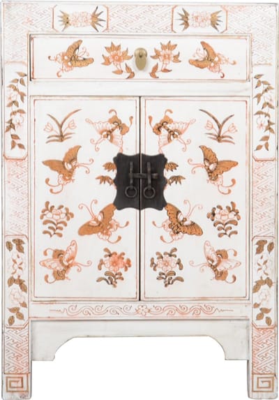 Fine Asianliving Chinese Kast Wit Handgeschilderd Vlinders B58xD37xH85cm Chinese Meubels Oosterse Kast
