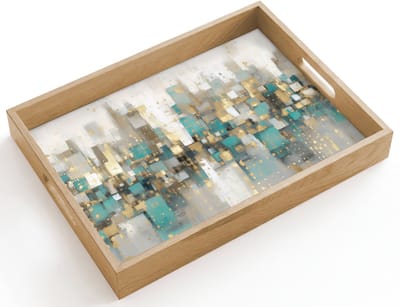 Dienblad hout 40x30 cm - Schootdienblad - Abstract - Blokken - Goud - Skyline - Borrelplank rechthoek - Plateau dienbladen