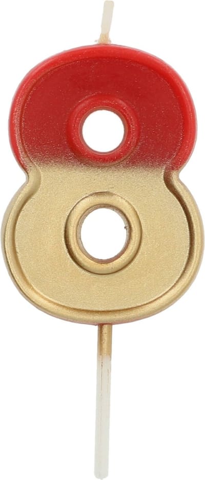 Folat - Kaars Retro Cijfer 8 Rood - 5 cm