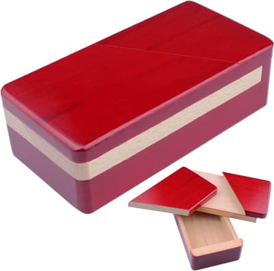 Houten Puzzeldoos - Raadselbox Geheime - Hersenkraker Opslag - Natuurlijk Hout Vakmanschap - 14 x 7 x 4 cm - Rood