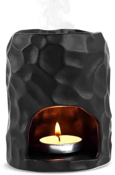 geurlamp, theelicht voor etherische oliën, minimalistisch geurlicht, aromalamp, hoogwaardige geurlamp, theelicht voor olie- en wasdiffuser, geurolielamp (mat zwart)