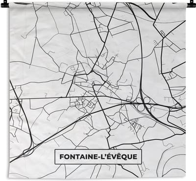 Wandkleed - Wanddoek - Kaart – Plattegrond – Stadskaart – Fontaine l'évêque – België – Zwart Wit - 180x180 cm - Wandtapijt