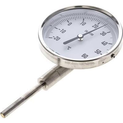 -20 tot +60°C RVS Bimetalen Thermometer 100mm Behuizing 63mm Dompelbuis Onderaansluiting - TBLUSH-26-100-63