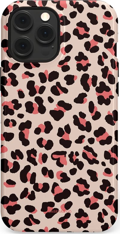Casetastic hoesje geschikt voor Apple iPhone 12 Pro Max - MagSafe - Dubbellaagse bescherming - Tropische Panter - Fashion Case - Zand Zwart Koraal