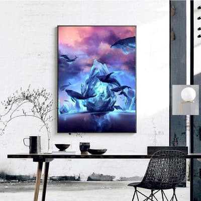 Diamant Mozaïek Volledige Ronde 5D Diamant Schilderij Dier Vis Foto Strass Home Decor Drop Ship 20X30CM blue
