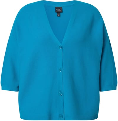 Ulla Popken - Dames - Vest linkshandig gebreid oversized V-halslijn - Aqua turquoise - Maat 42+