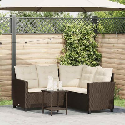 vidaXL - Tuinbank - met - tafel - en - kussens - L-vormig - bruin - polyrotan