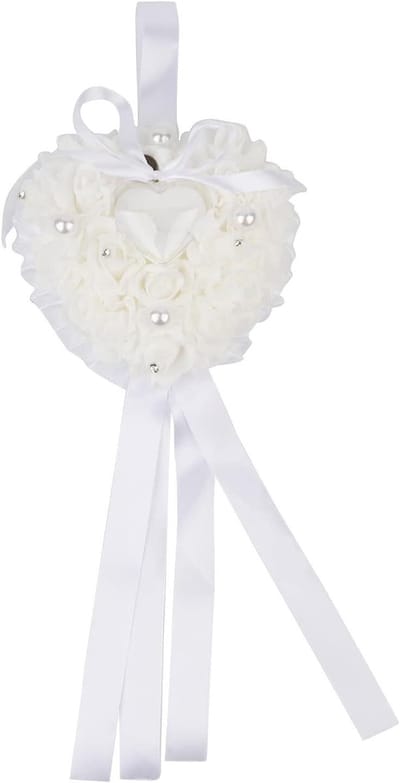 Trouwring Kussen - Bruiloft Accessoire - Huwelijksceremonie - Elegant Hartontwerp - 21x10 cm - Wit