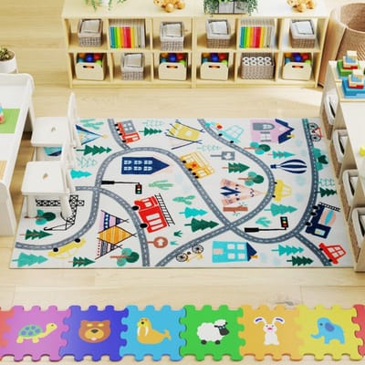Speelkleed Tapijt - Modern snelwegpatroon Kinderkamerkleed - Meerkleurig polyester - Onderhoudsvriendelijk - Zachte fleece - Antislip - Woonkamer - Slaapkamer
