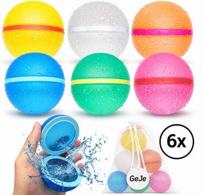 GeJe - Herbruikbare Waterballonnen - Zelfsluitend - Waterbal- Magnetisch- Set Van 6 - Inclusief Opberg Netje