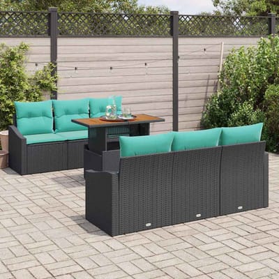 vidaXL - Tuinbank - Set - 7 - st - 6-Aantal - zitplaatsen - Zwart - en - Teal