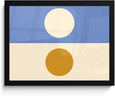 Poster in lijst - Fotolijst 40x30 cm - Posters - Cirkels - Symmetrisch - Wit - Blauw- Geel - Posterlijst zwart - Decoratie - Wanddecoratie woonkamer - Muurdecoratie slaapkamer