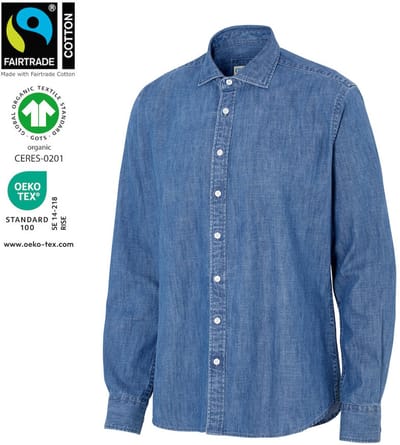 Cottover SHIRT DENIM SLIM FIT MAN - GOTS GECERTIFICEERD 141046 - Blauw - 48