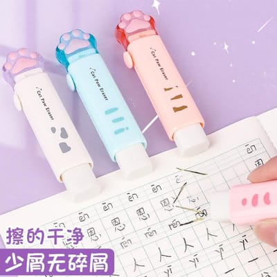 Schattige Kattenpoot Automatische Gum Telescopisch Duw-Trek Cartoon Student-Specifiek Cartoon Gum Nee gray
