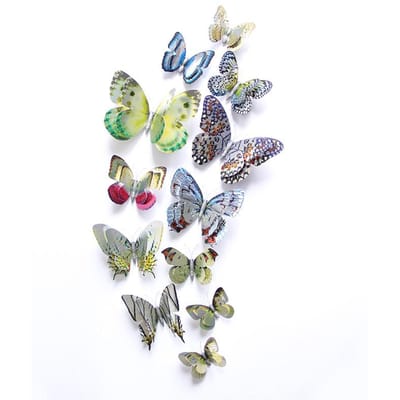 Nouveau 12 Pièces Double Couche 3D Papillon Stickers Muraux Chambre Jardin Maison Décoration Papillons Aimant Réfrigérateur Pour Mariage Décor Autocollants argenté