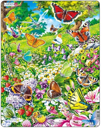Larsen Vlinders – Puzzel – Dieren – Vlinders – Educatieve legpuzzel voor kinderen – 42 stukjes – Gemaakt in Noorwegen – Extra dikke 2,5 mm stukjes – Tray met vaste rand