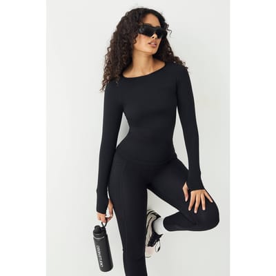 Dames DSGN Studio Sport Ultra Contour Naadloze Getailleerde Lange Mouwen Top | Zwart | Maat: Small
