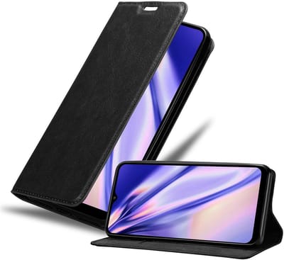 Cadorabo Hoesje geschikt voor Samsung Galaxy A02s in ZWARTE NACHT - Beschermhoes met magnetische sluiting, standfunctie en kaartvakje Book Case Cover Etui