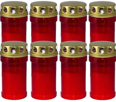 Trend Candles grafkaars - 8x - gedenklicht met deksel - rood - 7 x 14 cm - 2,5 dag - Gedenkkaars - Graflicht/herdenkingslicht