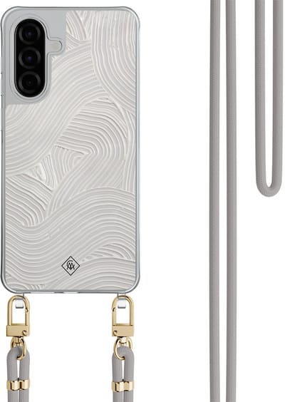 Casimoda® hoesje met grijs koord - Geschikt voor Samsung A36 - Abstract Waves - Afneembaar koord - TPU/polycarbonaat - Grijs