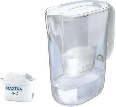 BRITA waterfilterkan Style Essential - 2,4L - Wit - incl. 1x MAXTRA PRO Pure Performance waterfilter - past in de koelkast, met Smart LED Light & klapdeksel