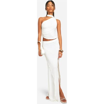 boohoo Dames Gespleten maxi-rok | Wit | Maat: 40