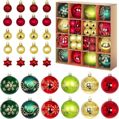 44 Stuks Kerstdecoraties in Rood en Groen, Diverse Kerstballen voor Feestdagen en Kerstboomversiering
